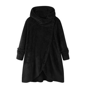 Damen Pullover Sweatshirt warme flauschige Wolle Hoodie,Farbe: schwarz,Größe:5XL