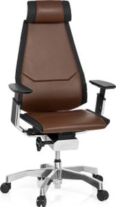 hjh OFFICE High End Bürostuhl GENIDIA PRO Ergonomischer Schreibtischstuhl mit Armlehnen Leder Braun/Schwarz Drehstuhl für Büro, Zuhause