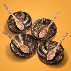 Coconut Bowl Schüssel mit Löffel 4er Set Vegan Buddha Bowl Kokosnuss Schale Smoothie Porridge