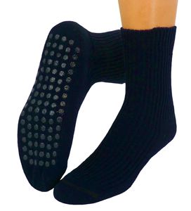ABS Herren Antirutsch Socken Stoppersocken mit Wolle - Perfekt als Hausschuhersatz, Farben alle:schwarzmeliert, Größe:43/46