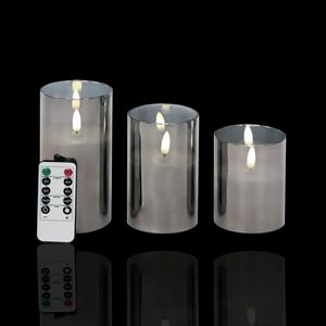 Idena 50062 - LED Kerzen mit Timerfunktion, Batterie, Dimmer, 2 Lichteinstellungen & Fernbedienung, 3 gestufte Echtwachs-Kerzen im Glas für den Innenbereich [Energieklasse A+++]