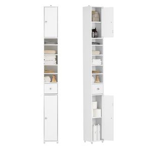 SoBuy BZR34-W Badschrank Hochschrank schmal, Badezimmerschrank mit 2 Türen, 1 Schublade und 5 verstellbaren Regalen, platzsparender Badregal Weiß SoBuy BZR34-W Badschrank Hochschrank schmal, Badezimmerschrank mit 2 Türen, 1 Schublade und 5 verstellbaren Regalen, platzsparender Badregal Weiß