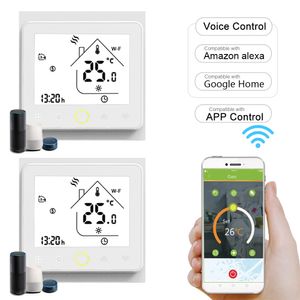 2X WiFi Intelligent Raumthermostat Thermostat wifi fußbodenheizung APP Control Voice Wandheizung, Warmwasserbereitung,Kompatibel mit Alexa/Google für zu Hause - weiß Innenthermometer