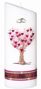 Hochzeitskerze Lebensbaum mit Namensverzierung und Geschenkkarton, Ellipse abgeschrägt