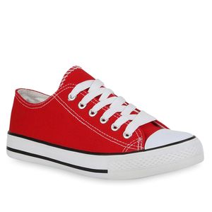 Mytrendshoe Damen Sneakers Sportschuhe 97316 Freizeit Stoffschuhe, Farbe: Rot, Größe: 36