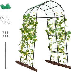 Zahradní oblouk pro popínavou vinnou révu, 3 x 2 stopy kovový oblouk pro růže, zahradní tunel Trellis 230 cm výška, včetně 31 klipů a 1 vrtací tyče, oblouk pro zeleninu ovoce květiny