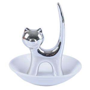 Katzen Design Schmuckschale rutschfeste Verlobungsringe Schmuckschale aus Keramik für die Küche-Silber