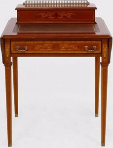 Casa Padrino Luxus Barock Schreibtisch Hellbraun / Echtleder Braun ausklappbar 104 x 49 x H. 80 cm - Massivholz Antik Stil Sekretär mit Schublade