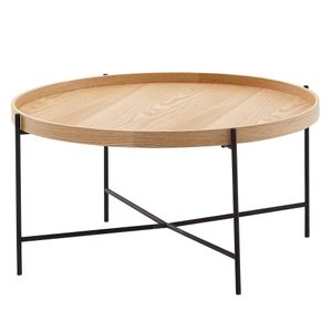 WOHNLING Couchtisch 78x78x40 cm Sofatisch Holz / Metall Wohnzimmertisch Eiche, Design Stubentisch Modern Rund, Holztisch Kaffeetisch, Tisch Wohnzimmer