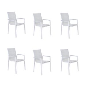 NATERIAL - 6er Set Gartenstühle ORION GAMMA II mit Armlehnen - 6 Gartensessel - Stapelbar - Terrassenstühle - Essstühle - Aluminium - Textilene - Weiß