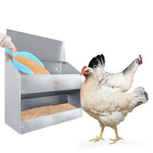 UISEBRT 15KG Futterautomat Hühner Futterspender Hühnerfutter Automat mit Deckel Aufhängbar Geflügelfutterautomat Verzinkt Futtertrog für Geflügel Hühner Gänse Puten Enten