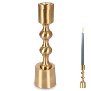 Home Styling Collection Kerzenhalter Kerzen-Halter Leuchter Kerzenleuchter Kerzenständer für eine lange Kerze aus Aluminium Gold 16,5 cm