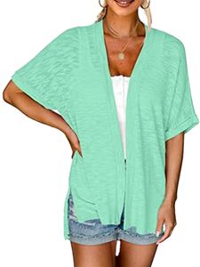 Damen Strickjacken Open Front Strand Shirt Baggy Loose Sommer Cover Up Outdoor Mantel Grün,Größe 2XL