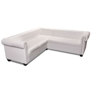 vidaXL Chesterfield-Ecksofa 5-Sitzer Kunstleder Weiß