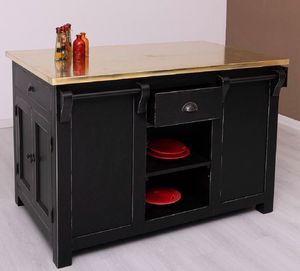 Casa Padrino Landhausstil Shabby Chic Kücheninsel mit verzinkter Tischplatte Antik Schwarz / Gold 135 x 85 x H. 90 cm - Massivholz Esszimmerschrank - Esszimmer Möbel im Landhausstil