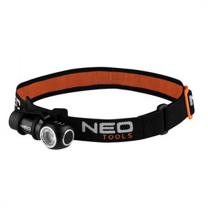 NEO TOOLS Nabíjecí čelovka Výkon 6W, max. 600 Lm, dosvit 90m, LED Cree XPG3, IPX4, 700mAh 3.7 Li-Ion, USB magnetické nabíjení, 4 světelné funkce 100%, 40%, 10%, Strobe, velikost EDC