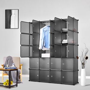 Mondeer Kleiderschrank DIY 20 Kubus Kunststoff Kleiderschrank Regalsystem mit 2 Kleiderstange Garderobenschrank Kombischrank Grau