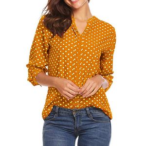 Damen Hemden Roll Tab Sleeves V-Ausschnitt Bluse Lose Tunika Tops Lässig Langarm Shirts  Gelb,Größe:5XL