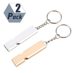 2 Stück Trillerpfeife, Signalpfeife Edelstahl-Pfeife mit Schlüsselanhänger für Schule Gym Outdoor Camping Wandern