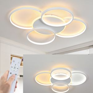 ZMH Lampa sufitowa LED Lampa sufitowa do salonu Ściemnialna 70W z pilotem 5-pierścieniowa biała lampa do sypialni Nowoczesne akrylowe oświetlenie sufitowe do biura