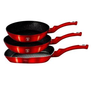 Berlinger Haus BH/1289NF Burgundy Collection Bratpfannen Set 3-tlg. in Rot mit Grillpfanne rösten grillen kochen braten Küche Haushalt Induktion E-Herd Gasherd Glaskeramikfeld