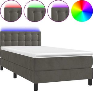 vidaXL Boxspringbett mit Matratze & LED Dunkelgrau 90x200 cm Samt