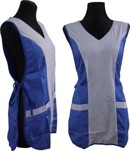 Chasuble Kasack Überwurf Schürze versch. Farben zum Knöpfen oder Binden, Größe:L, Farbe:hellblau/kariert z.Binden