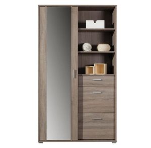 Schrank mit Spiegel, Farbe: Eiche Trüffel - Abmessungen: 195 x 110 x 41,50 cm (H x B x T)