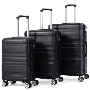Fortuna Lai Trolley Set Hard Shell Hand Luggage Suitcase 3 Piece Set M/L/XL, 4 Wheels, (Set, 3 pcs), with TSA Lock and Universal Wheel Expandable Side Handle Black (Sada na kolečkách, 4 kolečka)
