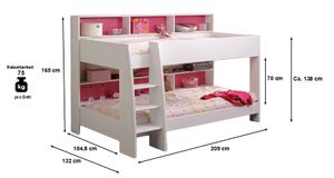 Etagenbett weiß inkl Regale + Rückwand + Boden für Matratzen Kinderzimmer Stock Doppel Hoch Spiel Kinderbett