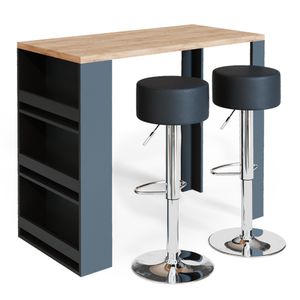 Vicco Bar table set , 117 x 57 cm with 2 bar stools, Oak/Anthracite