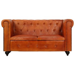 vidaXL Chesterfield-Sofa 2-Sitzer Hellbraun Echtleder