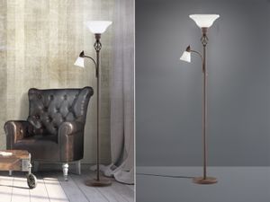 Stehlampe mit Leselicht Landhaus Rostoptik & Glasschirme LED stufenweise dimmbar