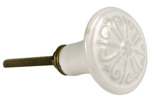 Laursen - Möbel- Schubladen- Knauf Griff Retro Vintage Keramik Weiß Nr. 10