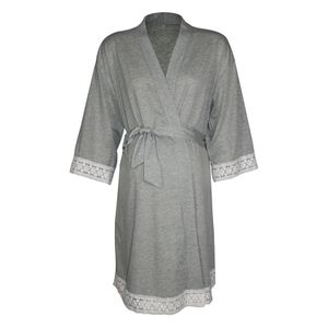 Damen Schwangere Frauen Stillen Stillen Robe Wickeln Schlafen Strickjacke Kleid,Farbe:Grau,Größe:XXL