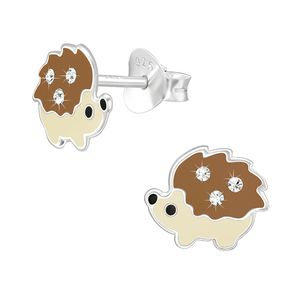 Kinder-Ohrringe Silber 925: Bunte Ohrstecker für Mädchen und Jungen Igel (Hedgehog)