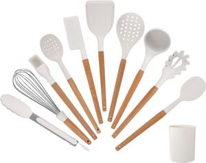 Silikon Kochgeschirr Set, 11 Stück Weiß Silikon Küchenutensilien Set