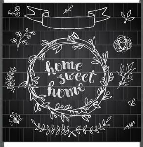 Wallario Zaunsichtschutz mit Motiv Home sweet Home  Weiß auf Schwarz für Ein- und Doppelstabmatten Zäune in der Größe 200 x 200 cm