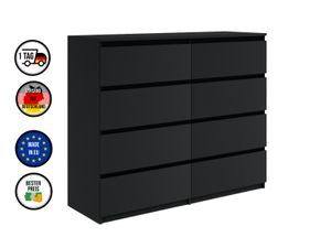 Kommode mit 8 Schubladen 140cm Sideboard Wohnzimmer Schlafzimmer Möbel Highboard Mehrzweckschrank Schrank | Matt Schwarz