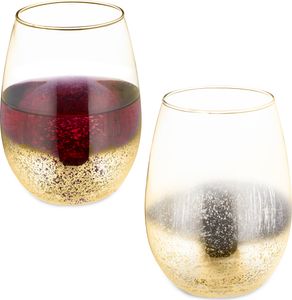 relaxdays Weingläser ohne Stiel 2er Set gold
