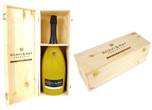 Scavi & Ray Prosecco Spumante Magnum 3l (11% Vol) Bling Bling Glitzerflasche gold + Holzbox Holzkiste -[Enthält Sulfite]