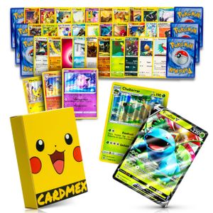 50 verschiedene Pokemon Karten in deutsch und original mit 1x V Karte und Holos + Cardmex Deckbox für Pokémon Sammelkarten