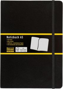 1 x Notizbuch DIN A5 kariert schwarz / 192 Seiten / Holzfreies cremefarbenes Papier, Idena, 15 x 21cm