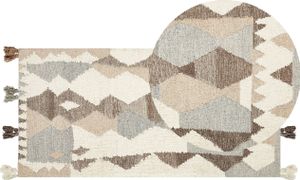 BELIANI Kelim-Teppich Mehrfarbig Wolle und Baumwolle 80 x 150 cm mit Quasten Geometrischem Muster Handgewebt Boho für Fußbodenheizung Geeignet