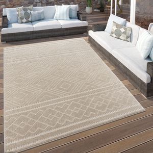 Outdoor Teppich Wetterfest Teppich Wohnzimmer Boho Skandi Geometrisch Beige Grösse 80x150 cm