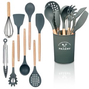 Küchenutensilien 8er Set Holz - Hitzebeständiges Silikon - Mit Loch zum Aufhängen Küchenutensilien 8er Set Holz - Hitzebeständiges Silikon - Mit Loch zum Aufhängen