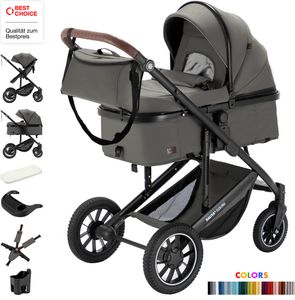 Daliya® FLEXI-PRO M 2in1 Kombikinderwagen Buggy Sportwagen Reise-Kinderwagen Leichter Babywagen Klappbar mit Liegefunktion Höhenverstellbar Umbaubar mit großem Einkaufskorb Sicher & Komfortabel für Stadt Reisen Neugeborene & Kleinkinde (Grau-Grün)