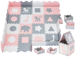 XXL Krabbelmatte Puzzelmatte mit Rand Spielmatte für Babys und Kleinkinder 150 x 150 x 1 cm + Wasserdicht - Rosa/Grau/Weiß