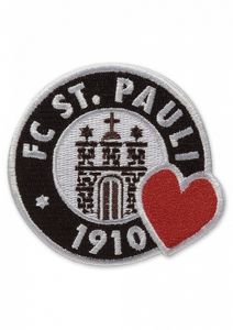 St. Pauli - Logo Herz, Aufnäher braun/rot/weiß, 8 x 7,5 cm