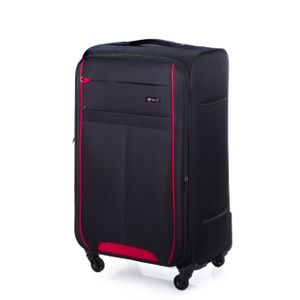 Solier Weichschalenkoffer Reisekoffer, Rollkoffer mit Zahlenschloss, Groß Reisetrolley XL 94L schwarz-rot
